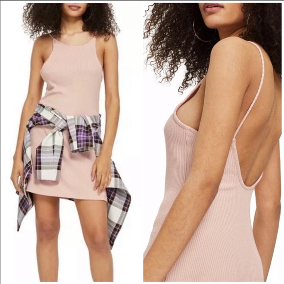 Topshop Dresses & Skirts - NEW Topshop Pink Ribbed Spaghetti Strap Mini Dress